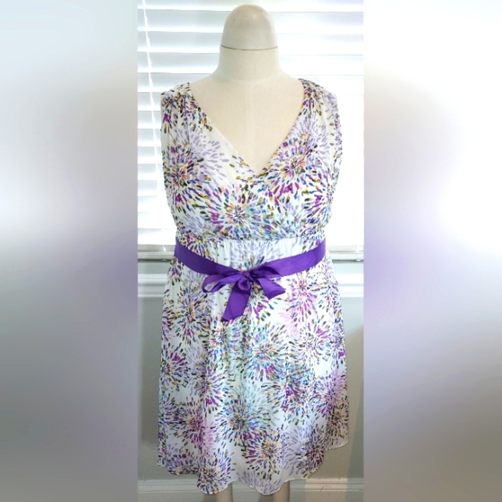 Lane Bryant Surplice Neck Elastic Waist Multi Color Floral Dress Pre-owned